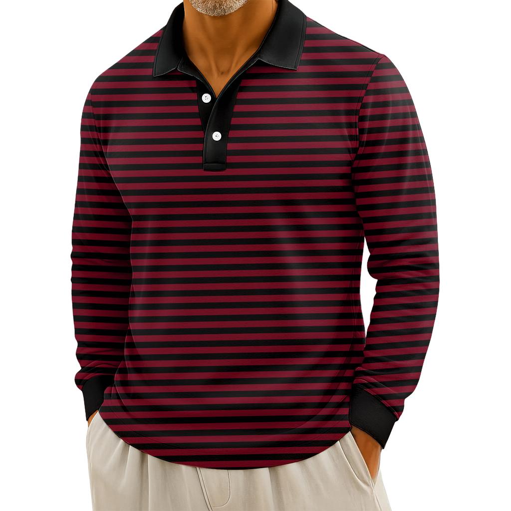 Men's Casual Striped Print Button-Up Long-Sleeve Tops