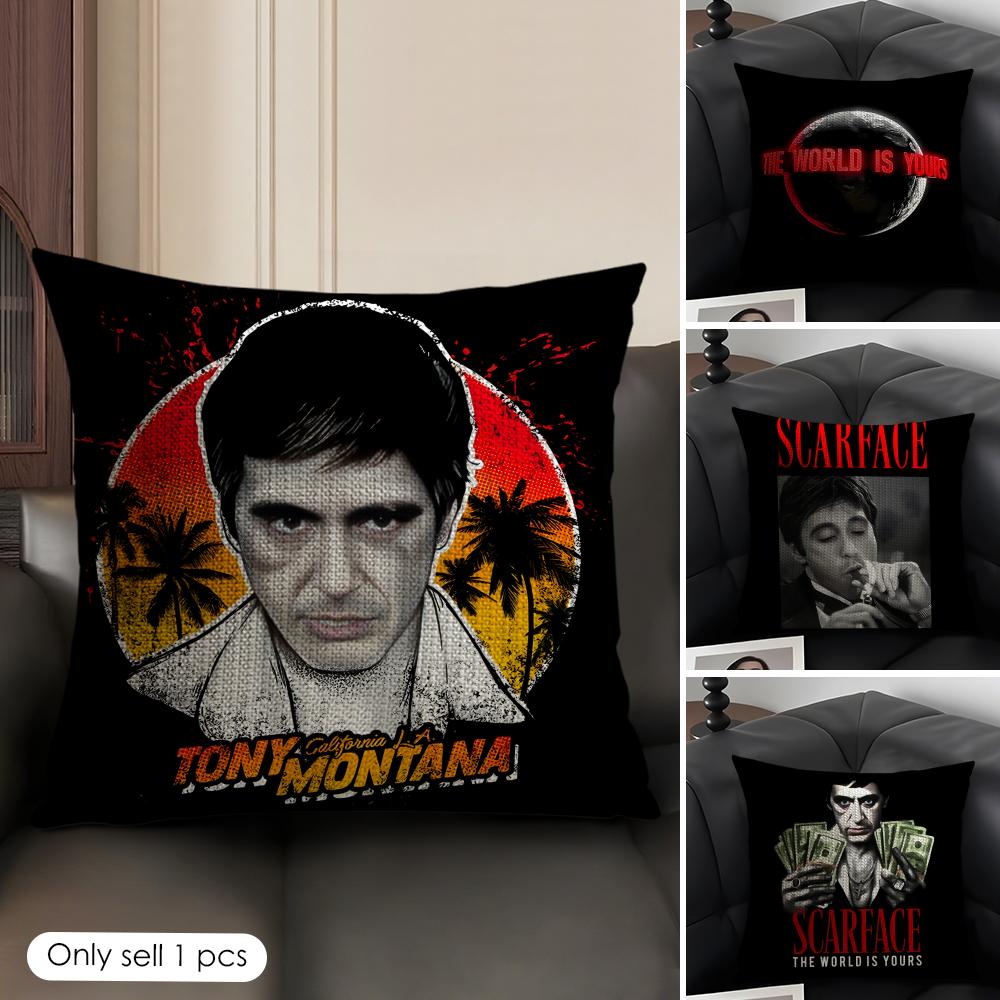 Classic Movie SScarface Cushion Cover Natural Linen Organic Fabric DoubleSided Printing Sofa Home Decor Gift Pillow Case