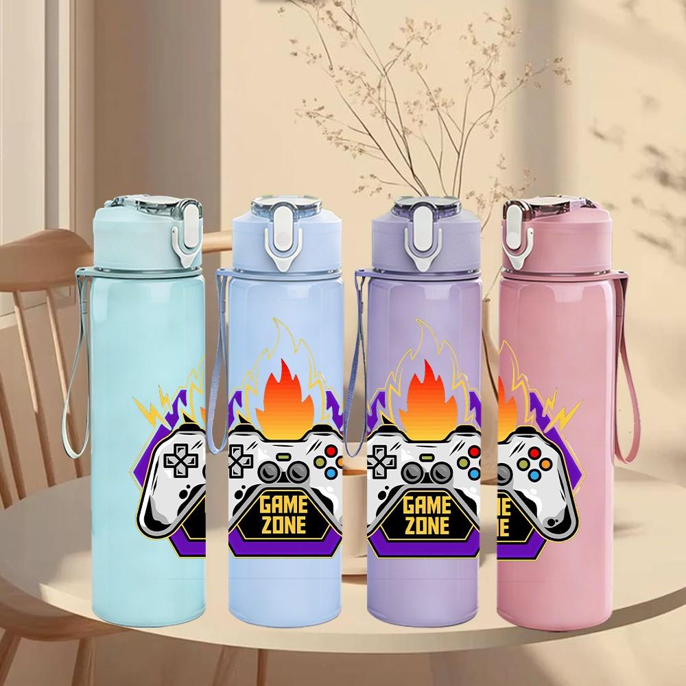 1PC Game Controller Fire Gaming Print 750ml Color Plastic Sports Water Bottle Leakproof Flip Straw Lid Suitable for Sports Office Home Use
