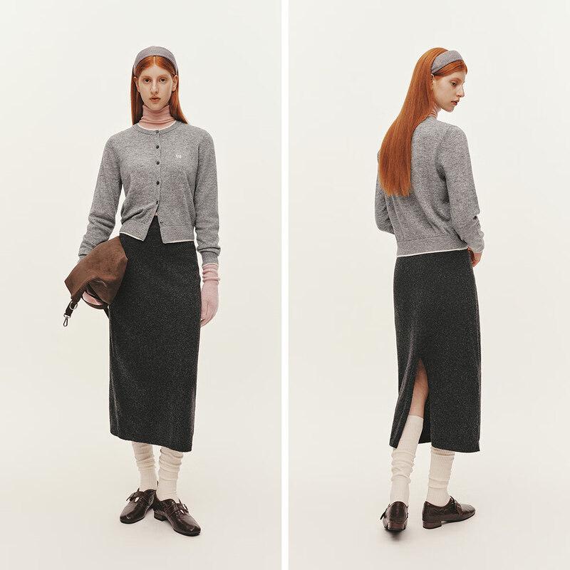 Semir Women's Faux Two-Piece Embroidered Knit Cardigan