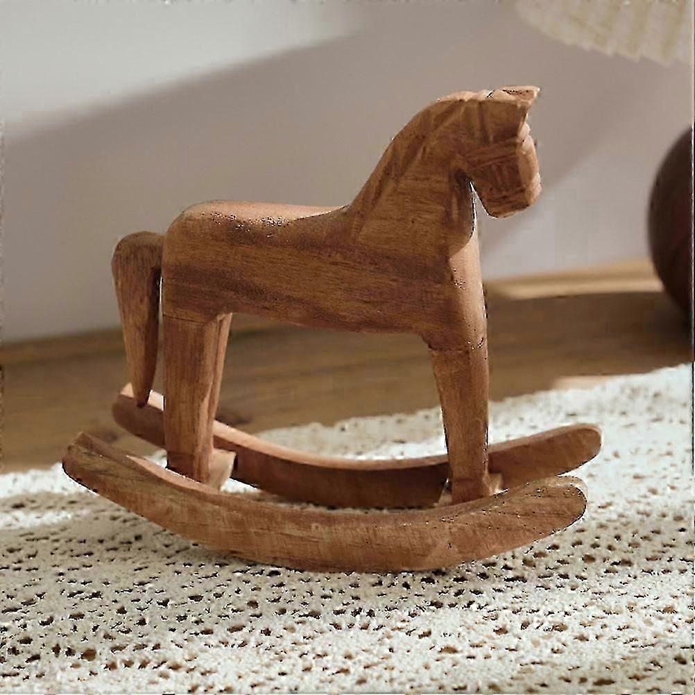2026 Best!! Beige Wooden Rocking Horse Decor with Craftsmanship for Home Decor Tabletop Ornament 7.5 x 3.5 x 8 inches