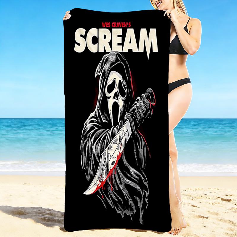 1Pc Scream Horror Icon Knife Beach Towel, Quick Dry, Multi-Use for Beach Pool Gym Yoga Home Travel, Christmas, Halloween, Xmas Gift M929192