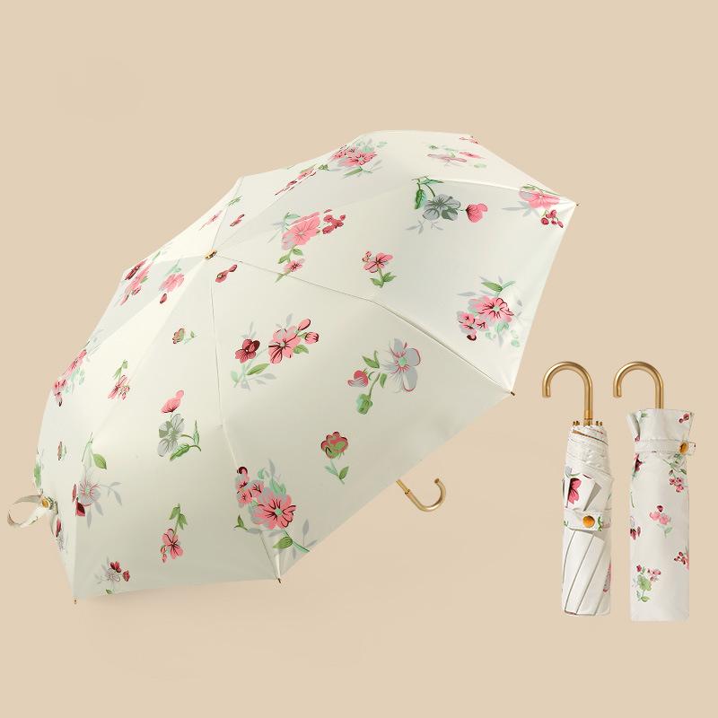 Трехкратный золотой крючок с изогнутой ручкой, солнцезащитный козырек, анти-ультрафиолетовый складной зонт от солнца, простой цвет, солнечный зонт в стиле ретро