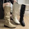 Vintage Pleated Simple Fashion Boots Women's 2025 Autumn and Winter New Versatile Daily Maillard High Boots Knight Boots Tide