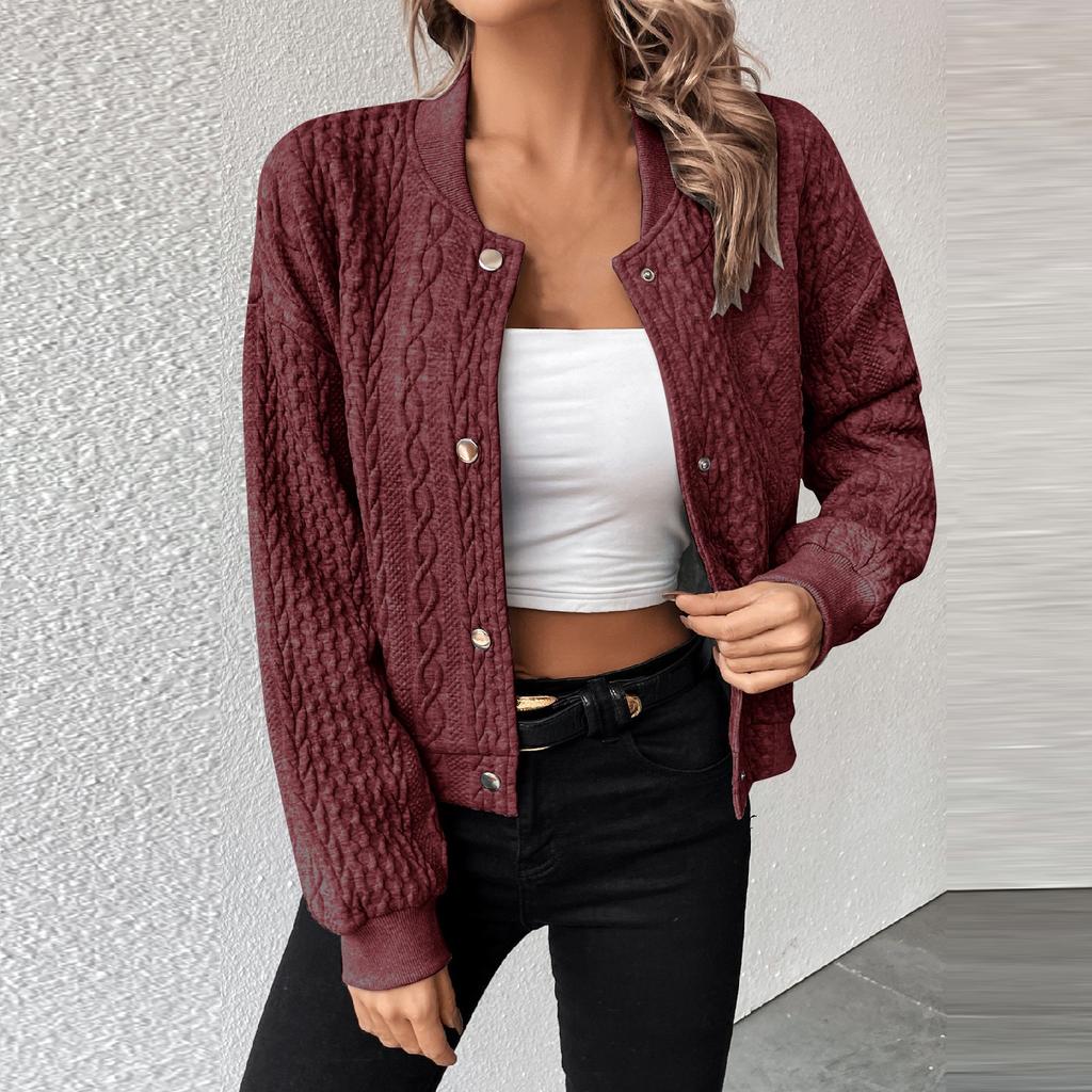 Women's Casual Long Sleeve Baseball Collar Button Front Bomber Jackets Outwear Coats