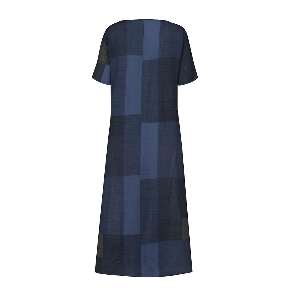 Женское повседневное платье с принтом, юбка с круглым вырезом, платье с короткими рукавами, клетчатое платье для отдыха, повседневное свободное платье