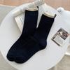 Female Spring and Autumn Pure Cotton Color Stripe Heel Cloth Label Wicking In The Tube Pile Socks