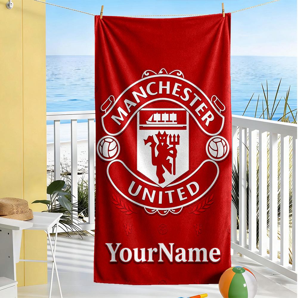 Manchester Customize Your Name Beach Towel High Absorbency & Quick-Dry Ideal for Travel Outdoor Swim Pool Yoga Surf Camping Hiking Gym Gift Holiday