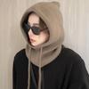 Solid Color Balaclava Hat Drawstring Neck Collar Beanies Cap Fashion Knitted Hooded Cap Autumn
