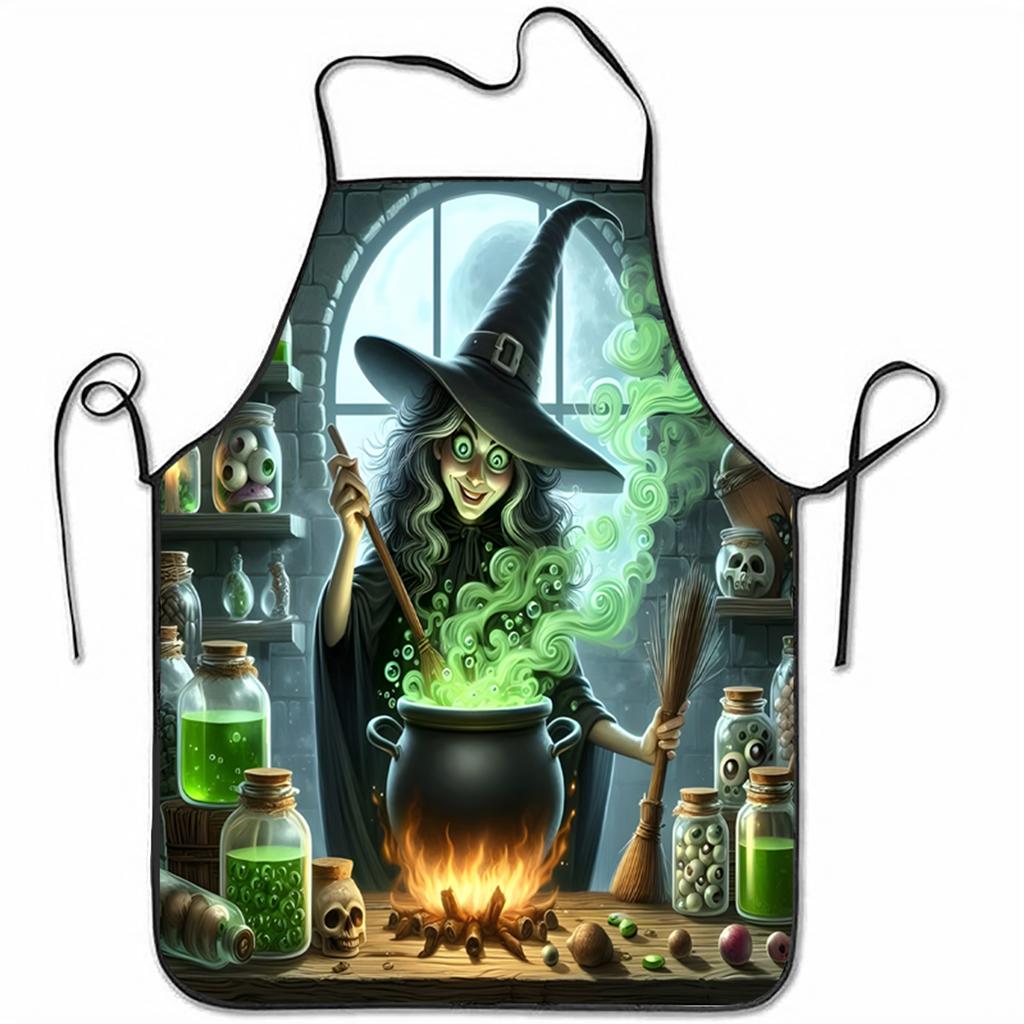 1pc of Wizard-Themed Potion Brewing Printed Sleeveless Polyester Apron for Home Kitchen Baking Work