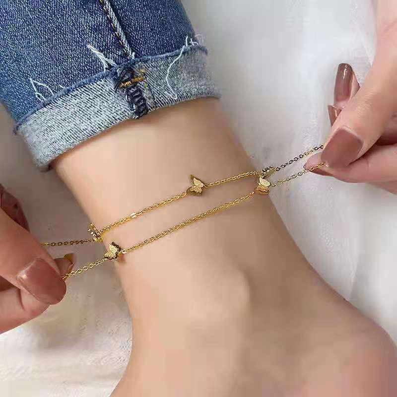 18K Gold-Plated Titanium Butterfly Anklet - Non-Fading, Minimalist Mori Style for Trendsetting Women