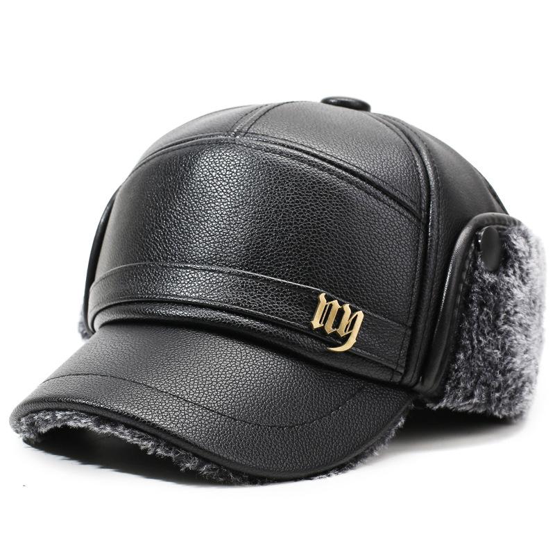 Men's Leather Hat Winter Warm Ear Protection Hat for Middle-Aged and Elderly People Bomber Hat Thick Cold-Proof Cap