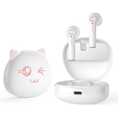 Беспроводной Bluetooth Милый Дизайн Кошки с Зеркалом для Макияжа и Зарядкой Hi-Fi Шум Высокая Чувствительность Долгое Удобное Siri Совместимый с Белым 5.0