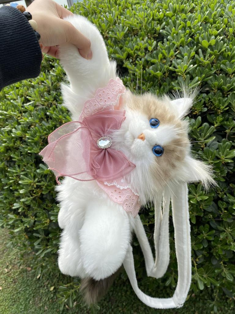 Chongker Handmade Realistic Cat Backpack Stuffed Cat Gift for Pet Lovers Gift for Women (Backpack)