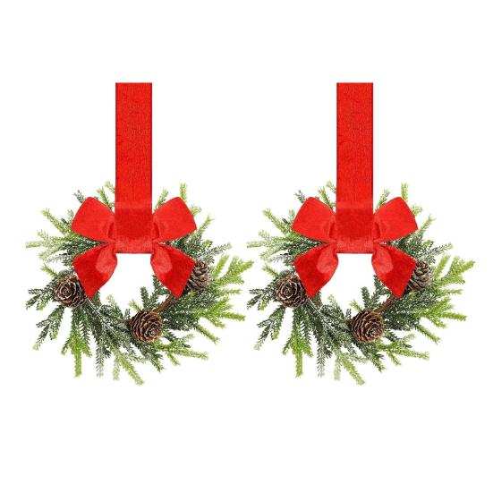 Мини Рождественский Венок с Бантом из Красного Бархата Декор Дверцы Шкафа для Кухни Окна Фермерского Дома Входной Двери Стены Камина Ягодная Гирлянда