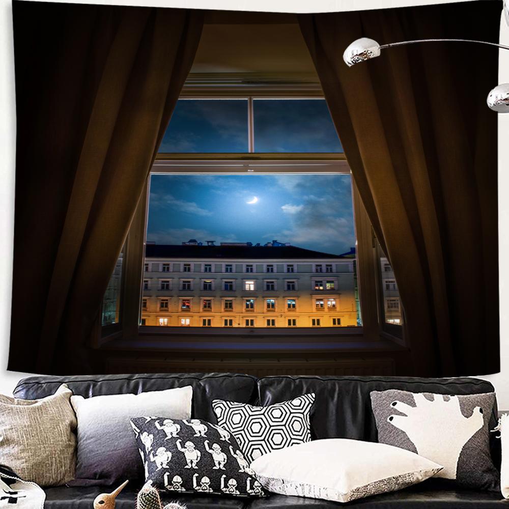 Подвесной домашний декор Настенный гобелен Имитация окна Вид на горы Гобелен Морское окно Лесная стена