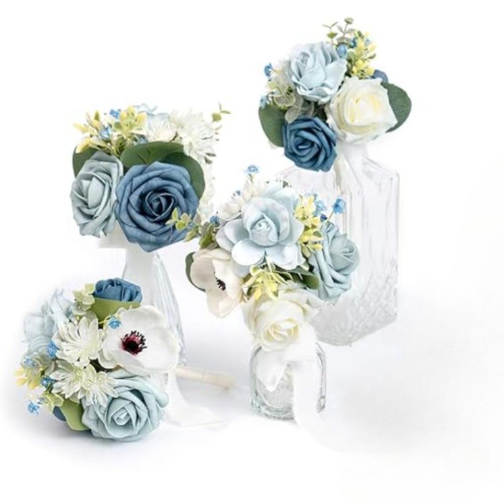 4 букета готовых маленьких цветочных свадебных цветов из пыльной розы, мини-букеты для подружек невесты, центральные украшения для свадебного стола и подружек невесты