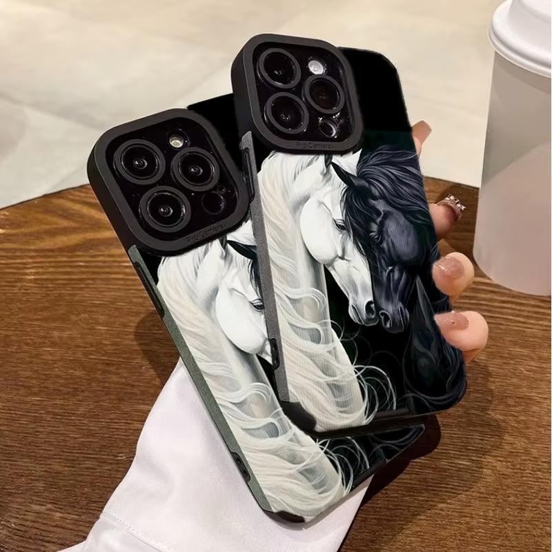 Черно-белые лошади Чехол для телефона Для iPhone 11 12 13 14 15 Plus 17 16 Pro Max 17 Air XR X XS 15 16 Plus Защитная задняя крышка