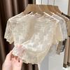 Nylon Sheer Mesh Blouse Short Sleeve Hollow Out Layering Tee Cool Sling Dress Cover Up  Women