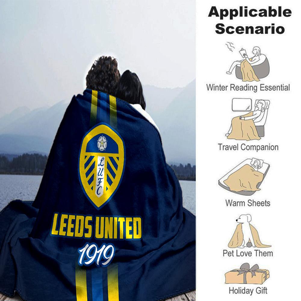 Leeds United Crest Legacy Flannel Blanket, Soft Polyester, Modern Design, All-Season for Camping, Travel, Gifts for holidays or birthdays