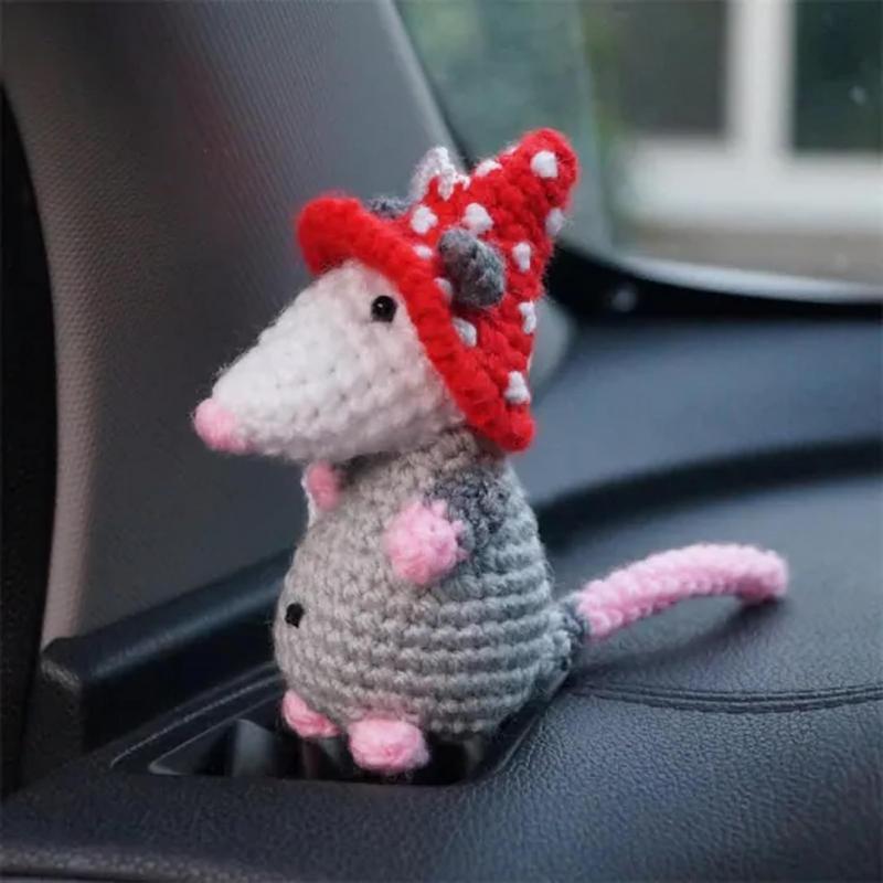 Mice Stuffed Animal Rearview Mirror Accessory Adorable Dashboard Decor Handmade Knitted For Women Rearview Mirror Travel Holiday