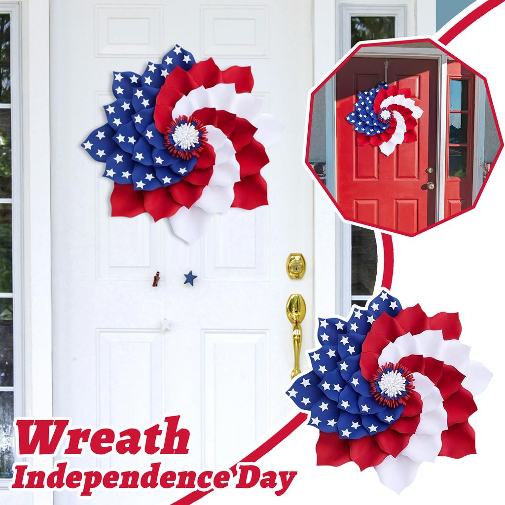 Front Door Patriotic Wreath, Fourth Of Wreath And Veterans Day Decorative 3D Wreath