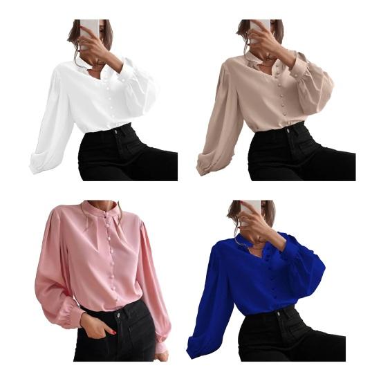 Женская рубашка с воротником-стойкой и длинным рукавом, однобортная рубашка, однотонная, свободного кроя, повседневная рубашка