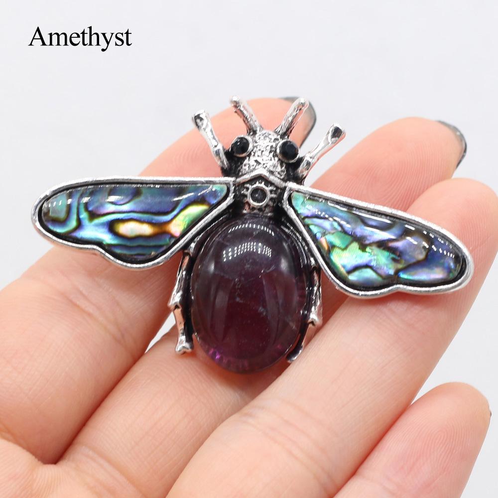 1Pc Reiki Healing Crystal Pendant, Natural Stone Insect Shape Charms for DIY Necklace Hanging Decoration Accessories, Jewelry Making Halloween Crafts