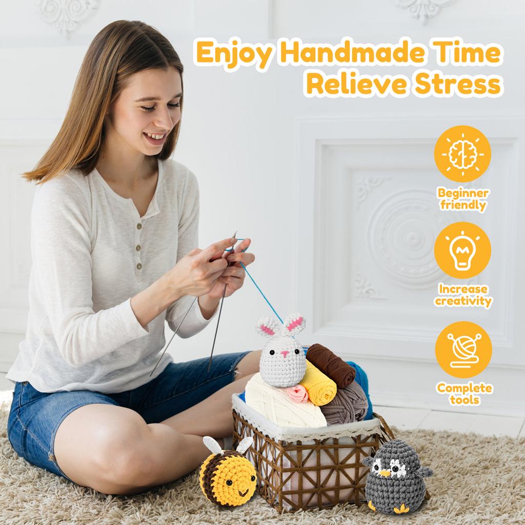 Шерстяная пряжа Милый животный набор для вязания крючком Рождественский подарок Веселое DIY рукоделие Набор для вязания крючком для начинающих Набор для вязания крючком Любителям рукоделия Инструменты для вязания