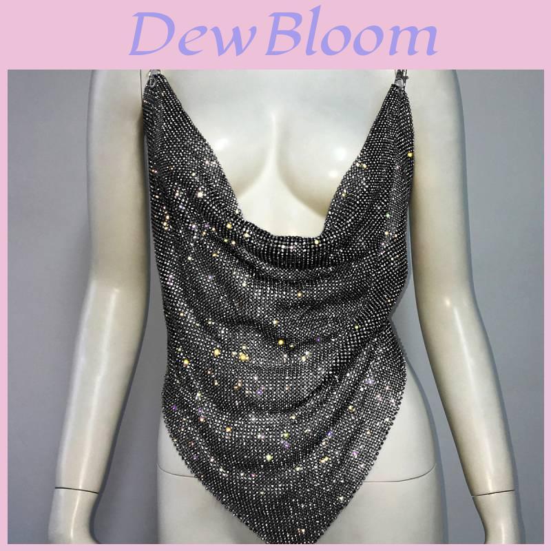 Metal Wire Fabric Metal Sparkle Spaghetti Strap Crop Top For Nightclub Women
