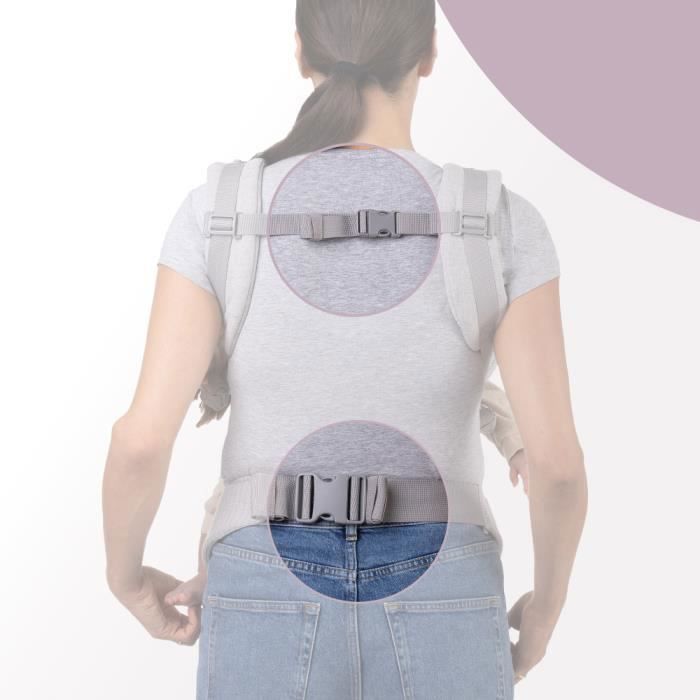 MoMi COLLET – Porte-Bébé Ergonomique et Physiologique – Portage Avant / Arrière – Réglable – Jusqu’à 15 kg – Gris