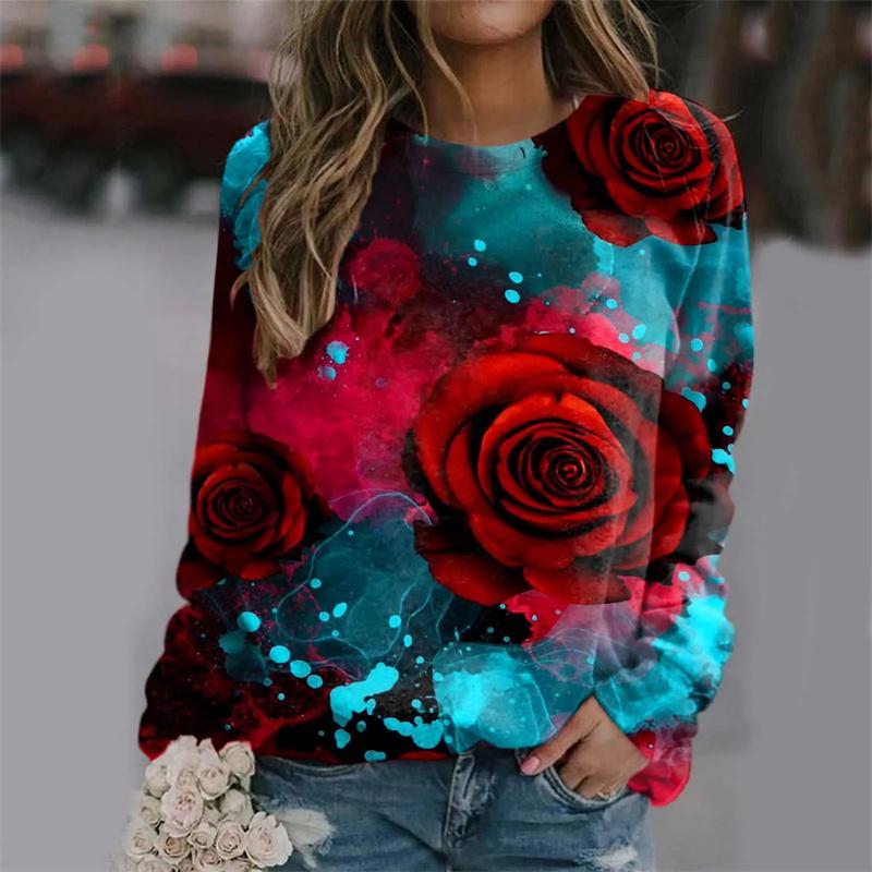 Harajuku New 3D Printing Colorful Flowers Sweatshirts Women Fashion Streetwear Pullovers Winter Girls Floral Graphic Clothes Top