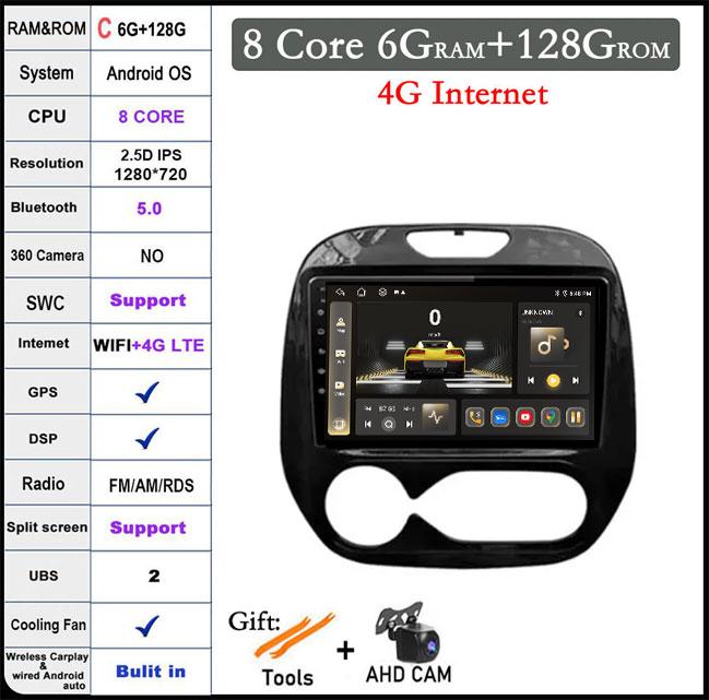 9 дюймов Для Renault Kaptur Captur 2016 2017 2018 2019 Android 14 Автомагнитола Мультимедийный GPS-плеер Стерео Carplay WIFI BT