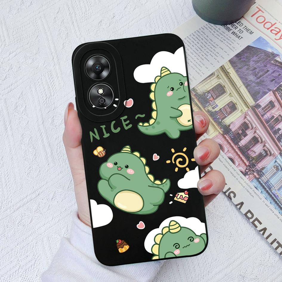 Чехол для OPPO A1 A1Pro 5G A15 A17 A17K A58 A52 A33, роскошный милый чехол с рисунком динозавра из мультфильма, защитная жидкая силиконовая задняя крышка для OPPO Fundas Coque