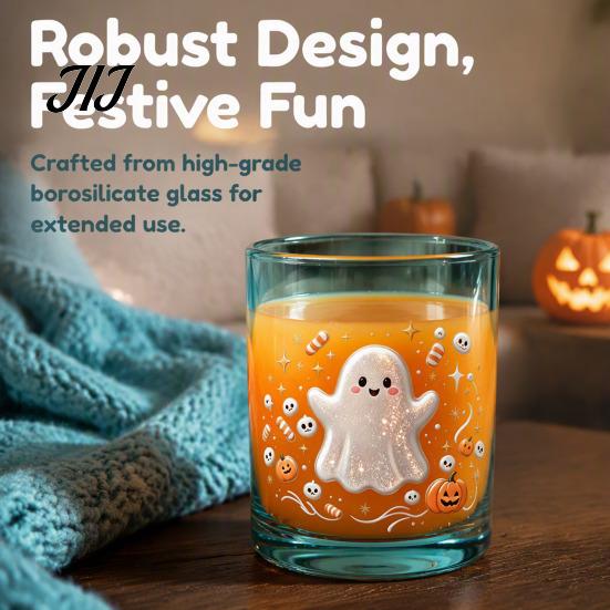 Cute Ghost Drinking Glasses Halloween Glass Cup, Colorful Gradient Aesthetic Tumbler with Whiskey Juice Soda Pumpkin Skull Print, Spooky Party