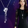Women Sweater Chain Jewelry Tassel Flower Pendant Dress Necklace