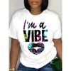 Женская футболка с принтом 'I'm A Vibe' и принтом губ, с круглым вырезом, коротким рукавом, модная, повседневная, осенний топ