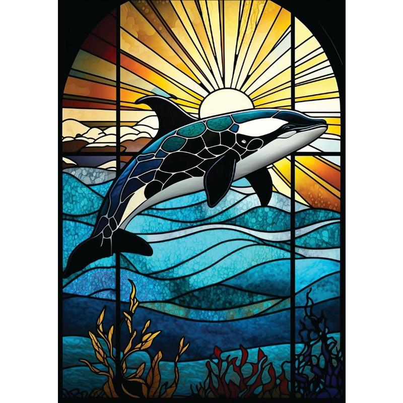 Abstract Sealife Stained Glass Pattern Art Poster Prints Canvas Painting Seahorse Manta Ray Whale Shark Dolphin Home Decor