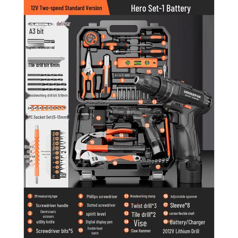 Многофункциональный набор инструментов «Зеленый Лес»: Полный набор для ремонта по дому и для электрика