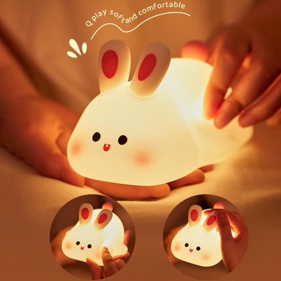 Очаровательный ночник с кроликом и таймером, сенсорный датчик, регулируемая яркость, голосовое управление, прикроватная лампа, украшение для рабочего стола