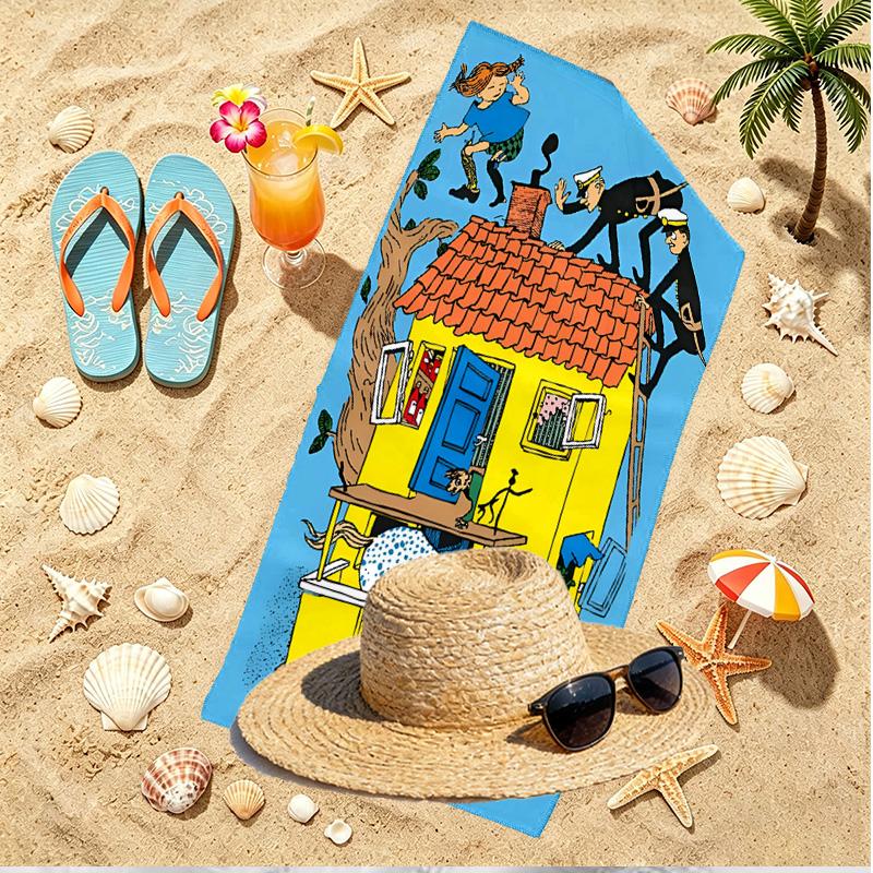 Pippi Longstocking Print Beach Towel, Versatile Lightweight Absorbent Beach Towel for Pool Surf Yoga Bathroom, Perfect Birthday Holiday Gift