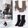 2025New Women Sexy Boots Autumn Red Bottom Thin High Heels Pointed Toe Solid Black Suede Fashion Ankle Boots