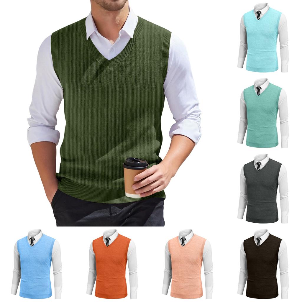 Мужской жилет с V-образным вырезом, без рукавов, трикотажный пуловер