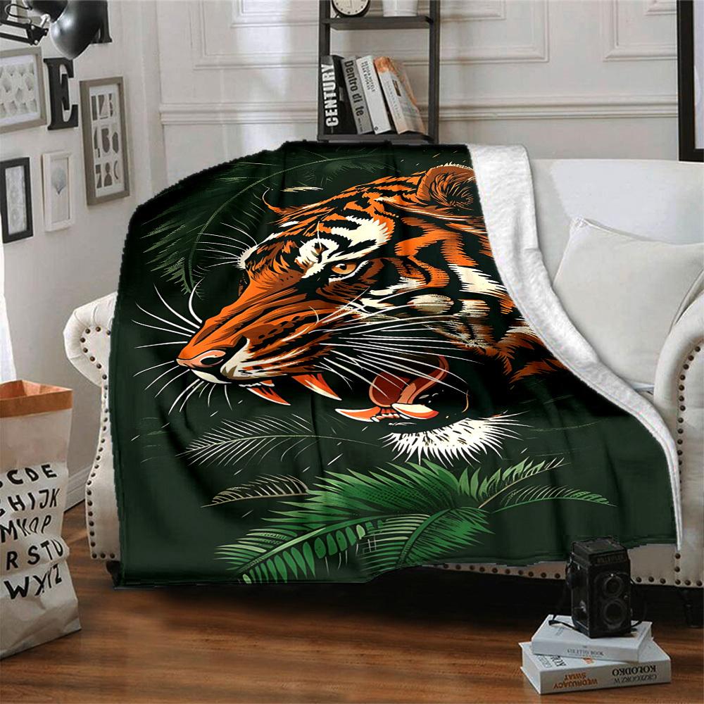 1pc Tiger Print Blanket Lightweight Flannel Blanket Throw Blanket For Sofa, Bed, Travel, Camping, Livingroom, Office yy251015156