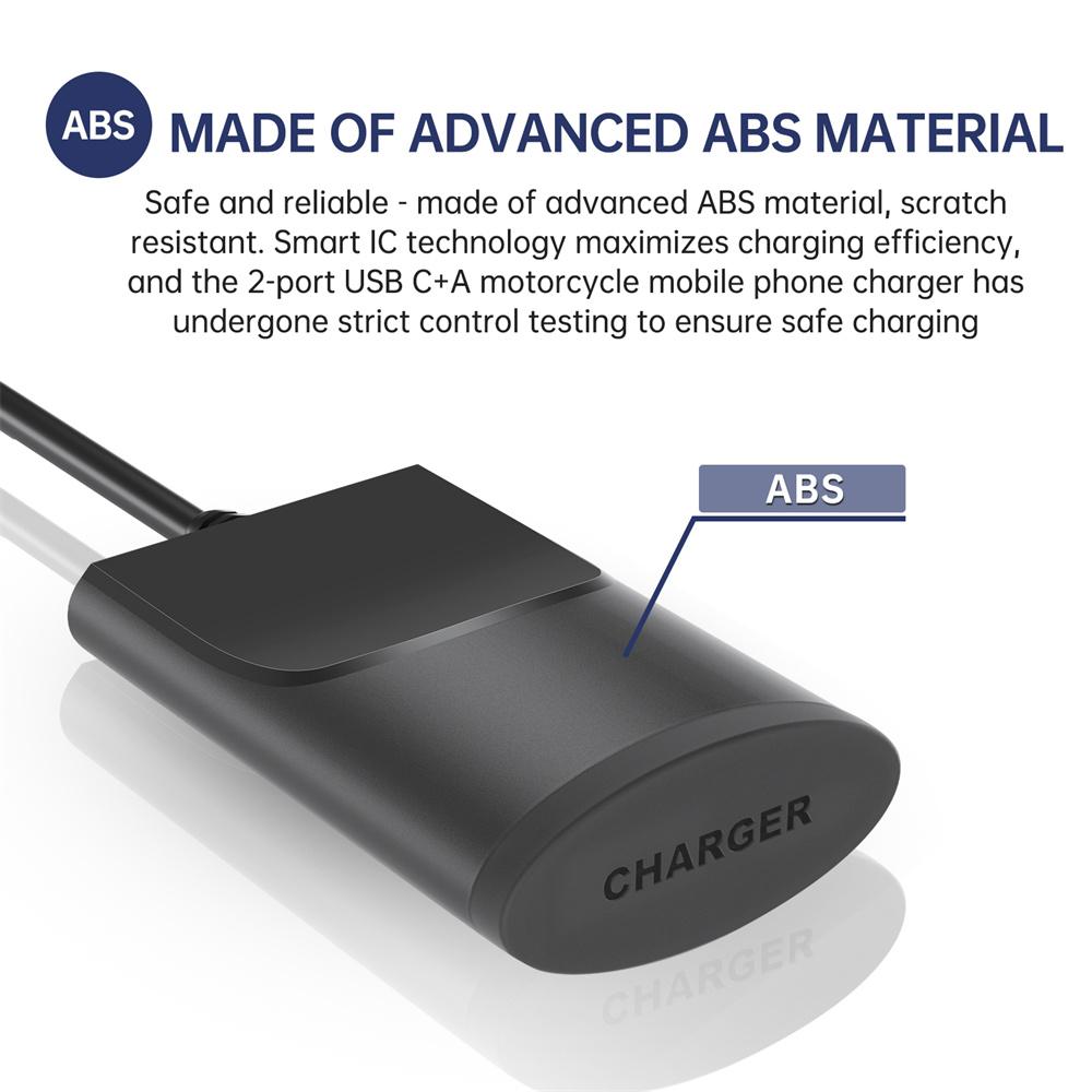 Motorcycle Charger 30W USB-C & 18W USB-A Dual Ports Phone Fast Charging Adapter