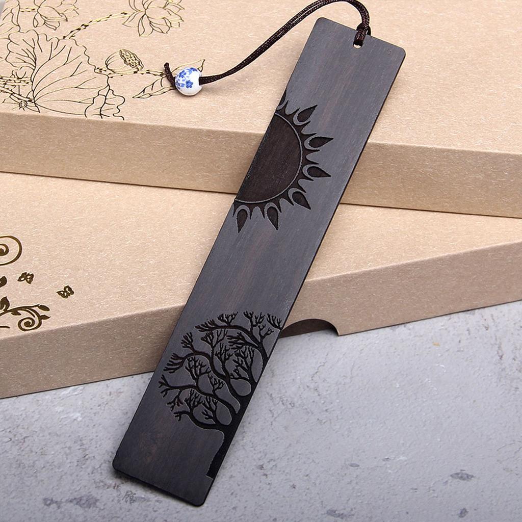 Wooden Bookmarks Unique Vintage Bookmark Handmade Wood Page Mark Engraved Book Marks with Pendant for Book Lovers Gift