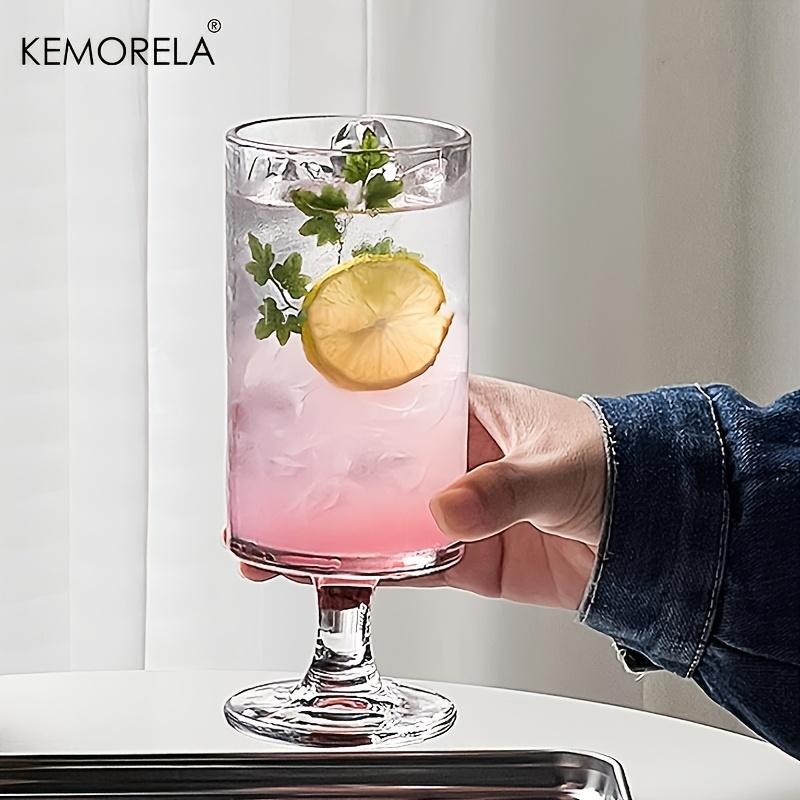 KEMORELA 1 шт. Элегантный стеклянный стакан на высокой ножке с вертикальным полосатым дизайном - Идеально подходит для холодного кофе, латте, сока и вина - Многоразовый стакан