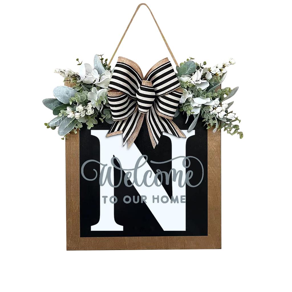 New Surname Year Round Front Door Wreath, Front Door Welcome Sign, 26 Letter Wreath With  Wreath And Bow