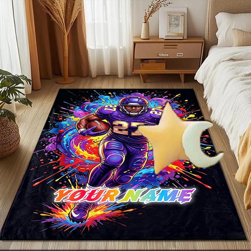 1PC Custom Name Football Player In Action Theme Floor Mat Ideal for Living Room, Game Rooms, Office, Bedroom,Floor Mat Playful Design247