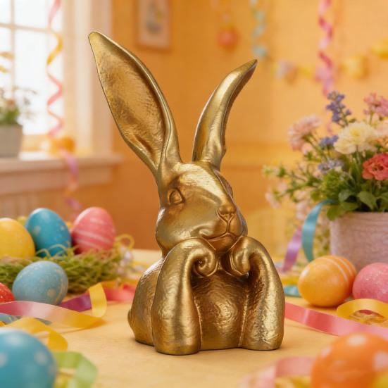 Фигурка Пасхального Кролика Золотая Смоляная Статуэтка Кролика Милый Кролик, Прикрывающий Лицо Настольное Украшение для Весеннего Многоуровневого Подноса Полки Центральная Часть Стола